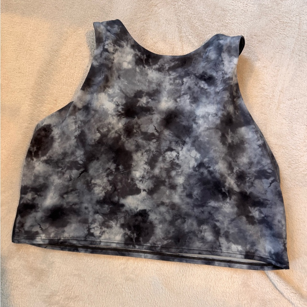 Athleta Black and Gray Tie-Dye Crop Sports Bra